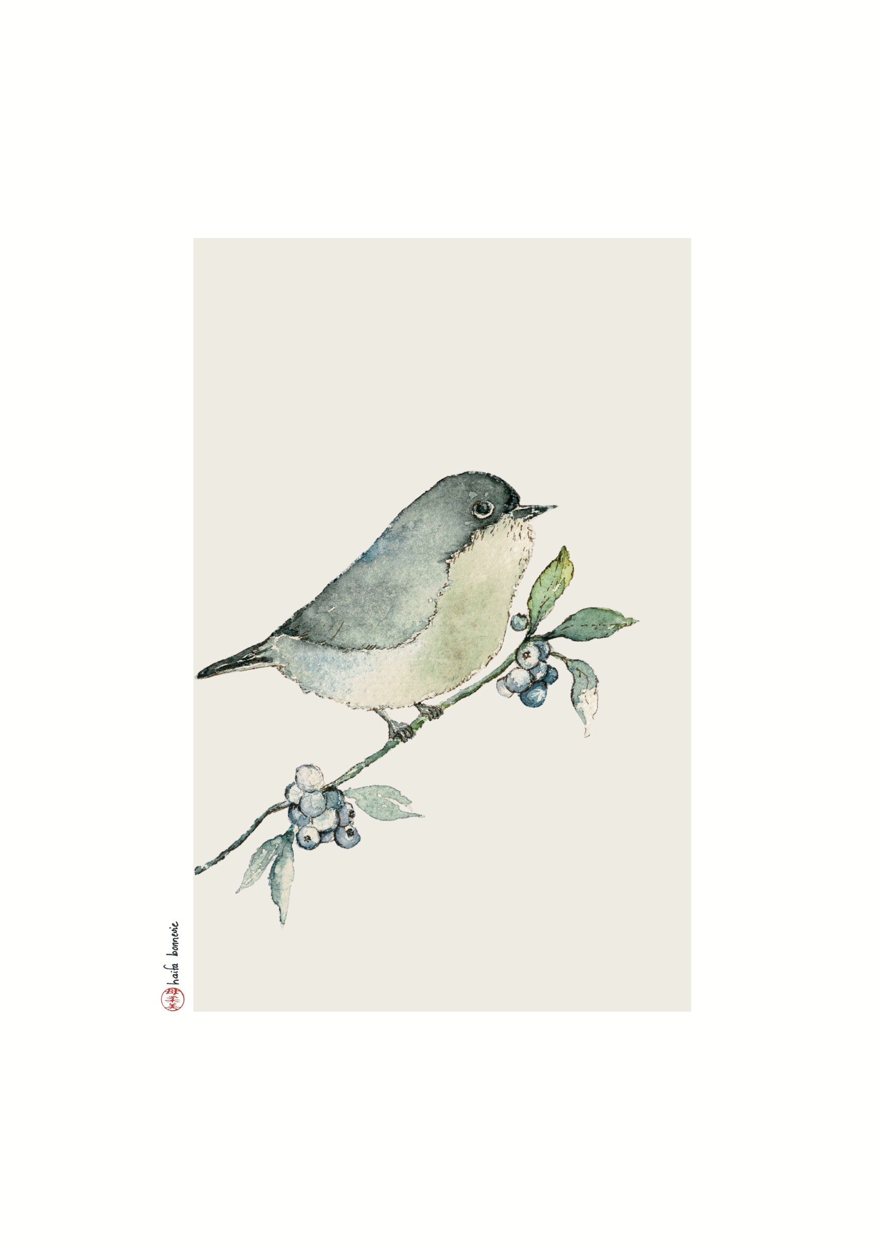 Aquarelle « Mésange » de Haifa Bonnevie